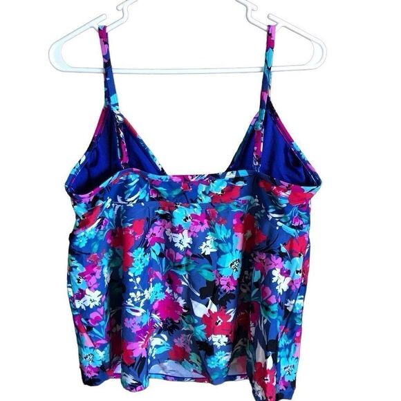 Catalina 2X Tankini Top Adj Straps removable Padded blue floral Print - Picture 2 of 5